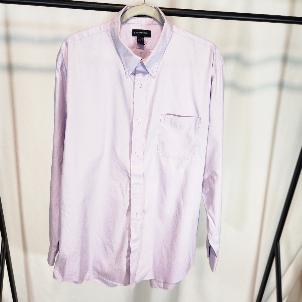 Lands End Mens long sleeve button-up dress shirt 100%cotton  SZ 17 1/2-35" Pink